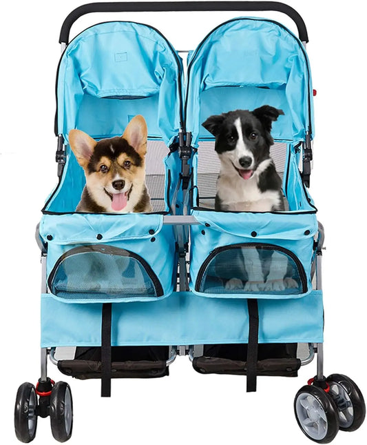 Foldable Twin Pet Stroller for Dogs and Cats