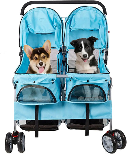 Foldable Twin Pet Stroller for Dogs and Cats