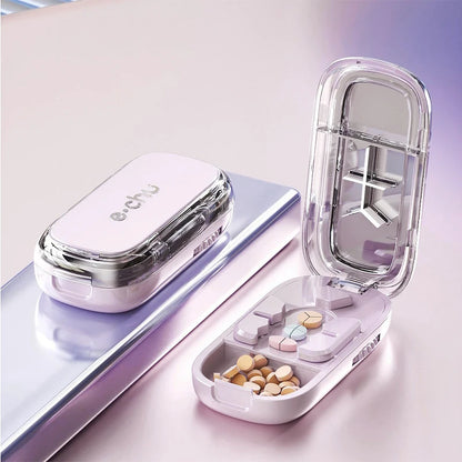 Portable Pill Cutter Storage Container, Drug Tablet Medicine Organizer