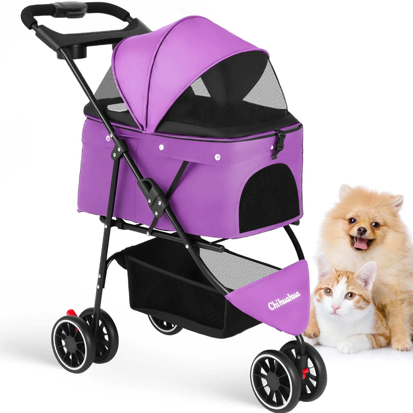 Pet Stroller with Canopy & Storage