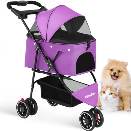 Pet Stroller with Canopy & Storage