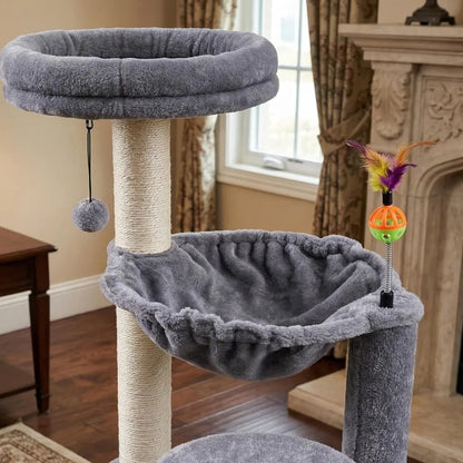 Multi Level Cat Tree Tower with Large Hammock Self Grooming Brush