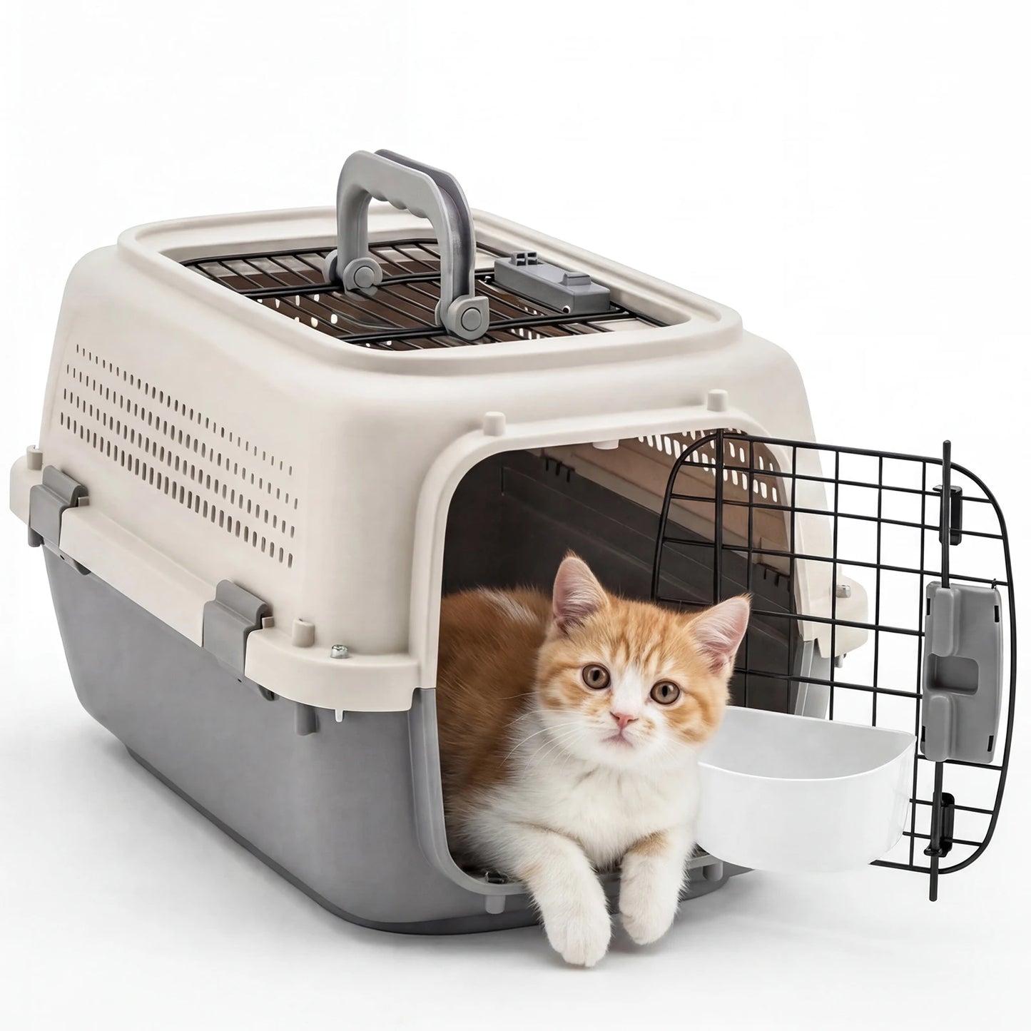 Travel Carrier with Food Bowl & Wire Door