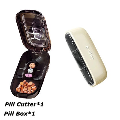 Portable Pill Cutter Storage Container, Drug Tablet Medicine Organizer