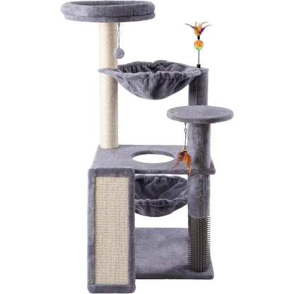 Multi Level Cat Tree Tower with Large Hammock Self Grooming Brush