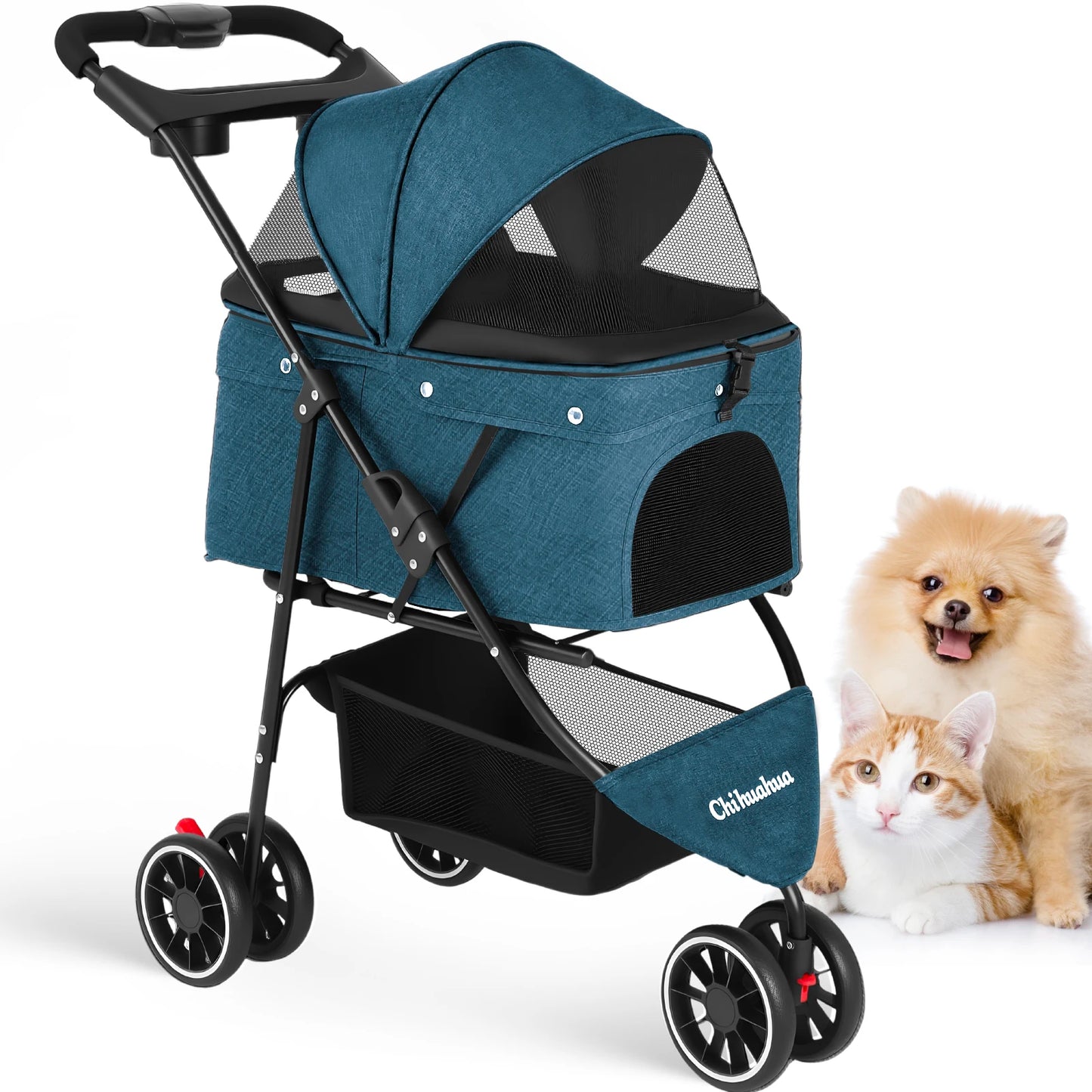 Pet Stroller with Canopy & Storage