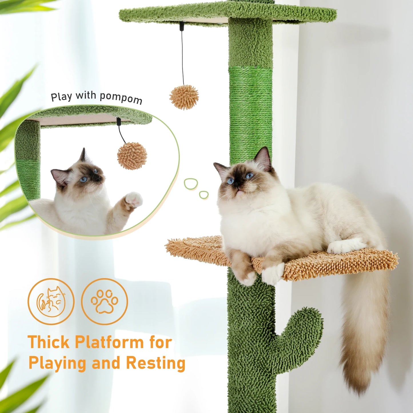 Indoor Cat Tower with Scratching Post, Hammock, Dangling Ball.