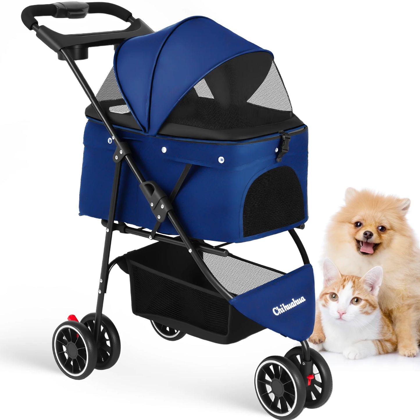 Pet Stroller with Canopy & Storage