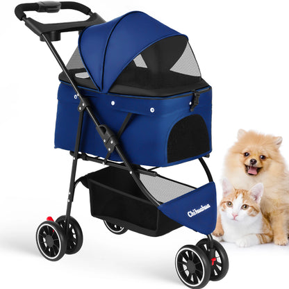 Pet Stroller with Canopy & Storage