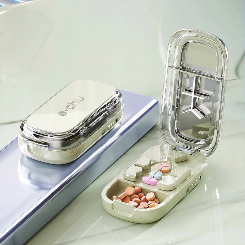 Portable Pill Cutter Storage Container, Drug Tablet Medicine Organizer