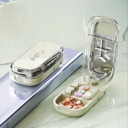 Portable Pill Cutter Storage Container, Drug Tablet Medicine Organizer