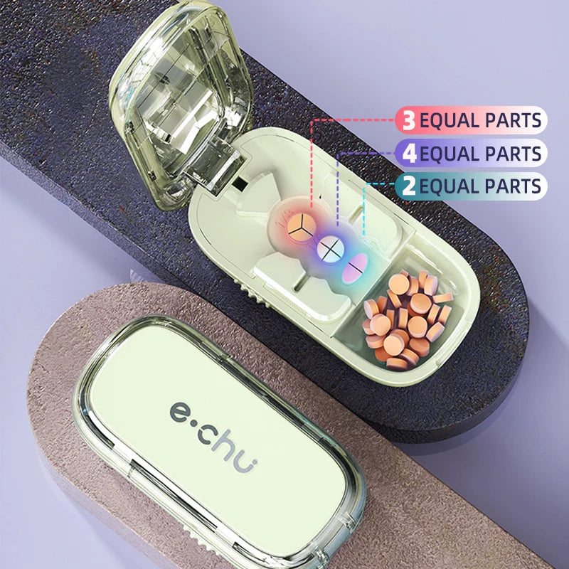Portable Pill Cutter Storage Container, Drug Tablet Medicine Organizer