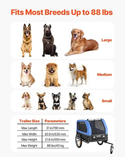 Pet Bike Trailer for Small & Large Dogs