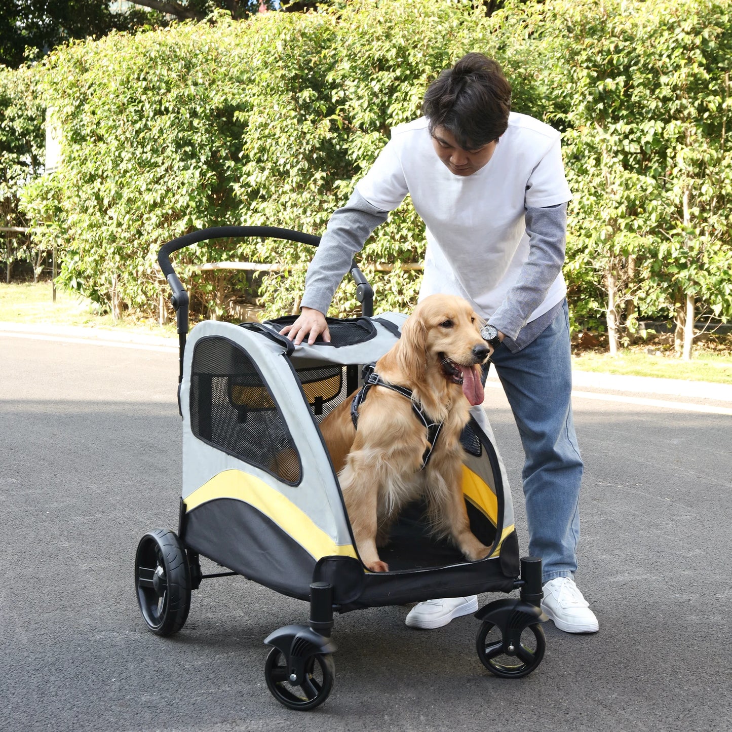 Large 4‑Wheel Dog Stroller for 2 Pets (121 lbs.)