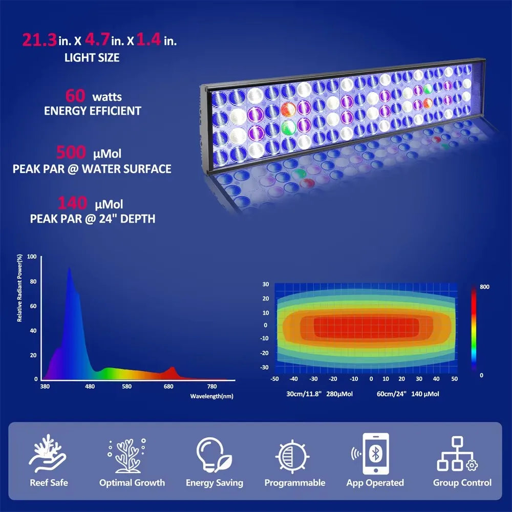 LED Fish Tank Light, Full Spectrum for Reef Corals