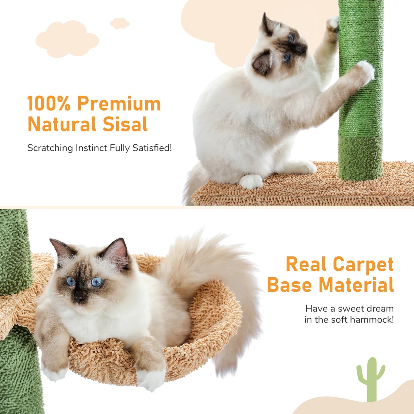 Indoor Cat Tower with Scratching Post, Hammock, Dangling Ball.