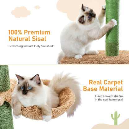 Indoor Cat Tower with Scratching Post, Hammock, Dangling Ball.