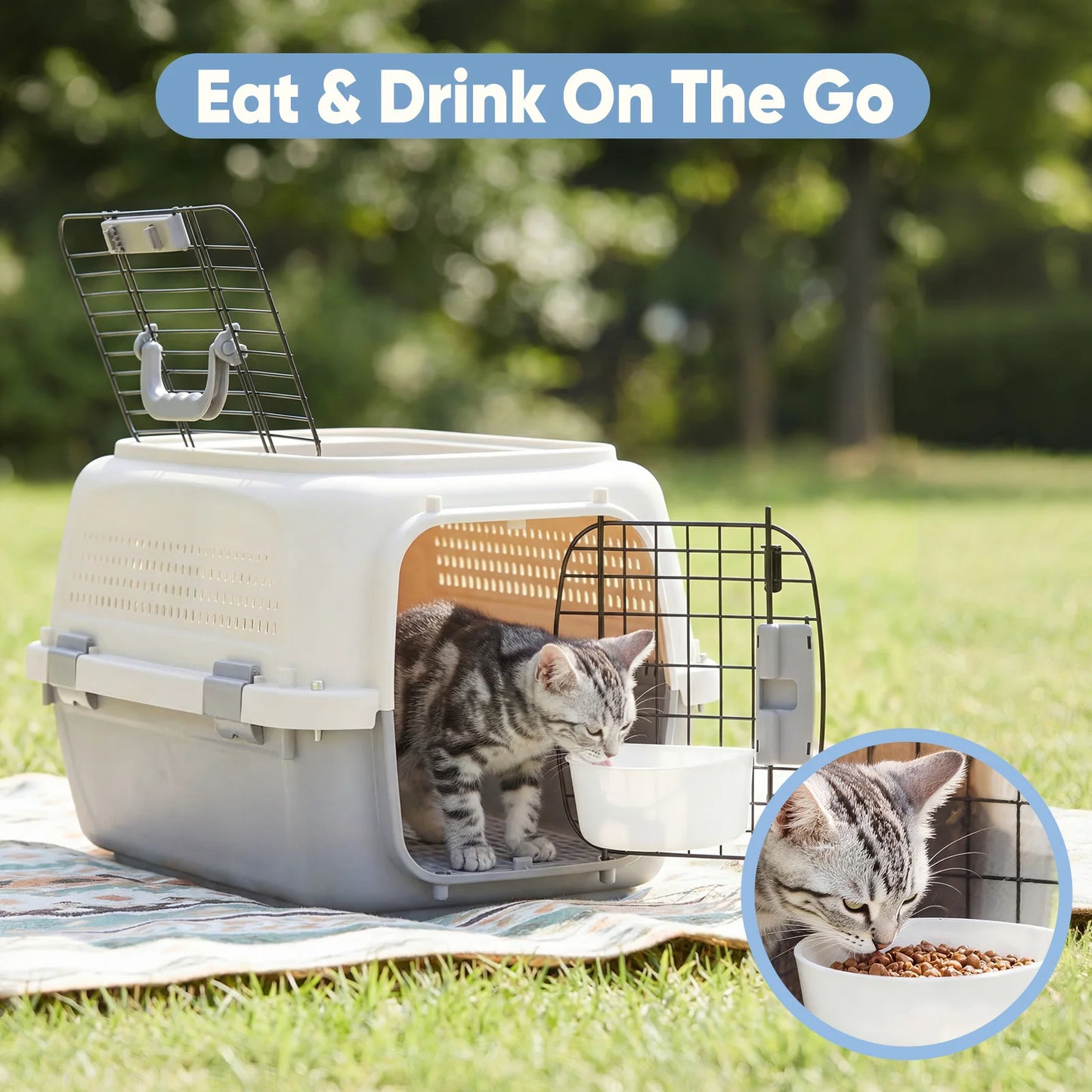 Travel Carrier with Food Bowl & Wire Door