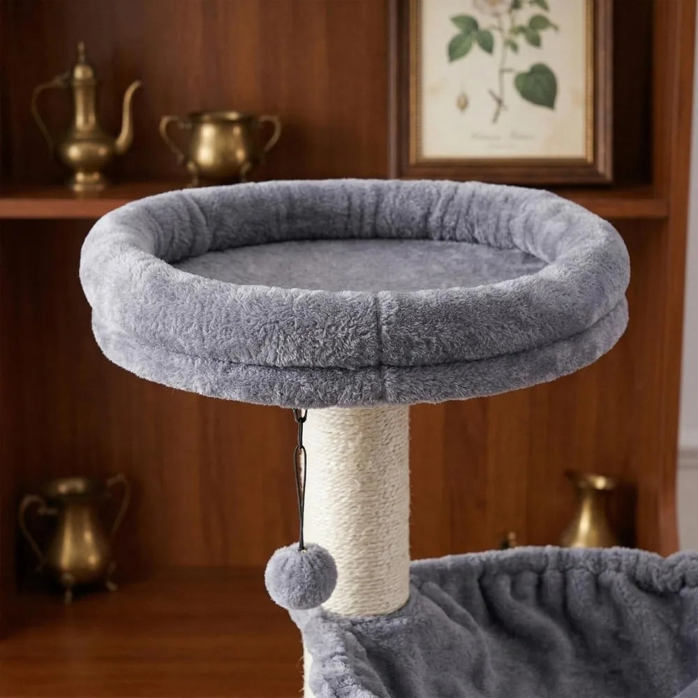 Multi Level Cat Tree Tower with Large Hammock Self Grooming Brush