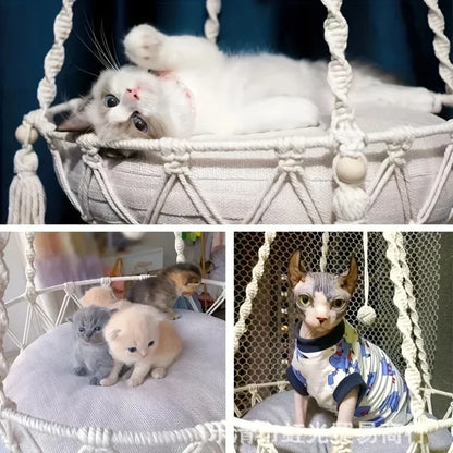 Hand‑Woven Cotton Cat Hammock – Fits 2 Cats