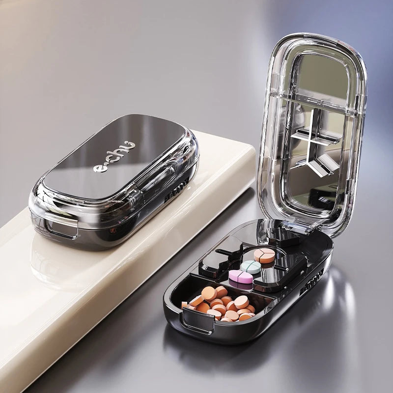 Portable Pill Cutter Storage Container, Drug Tablet Medicine Organizer