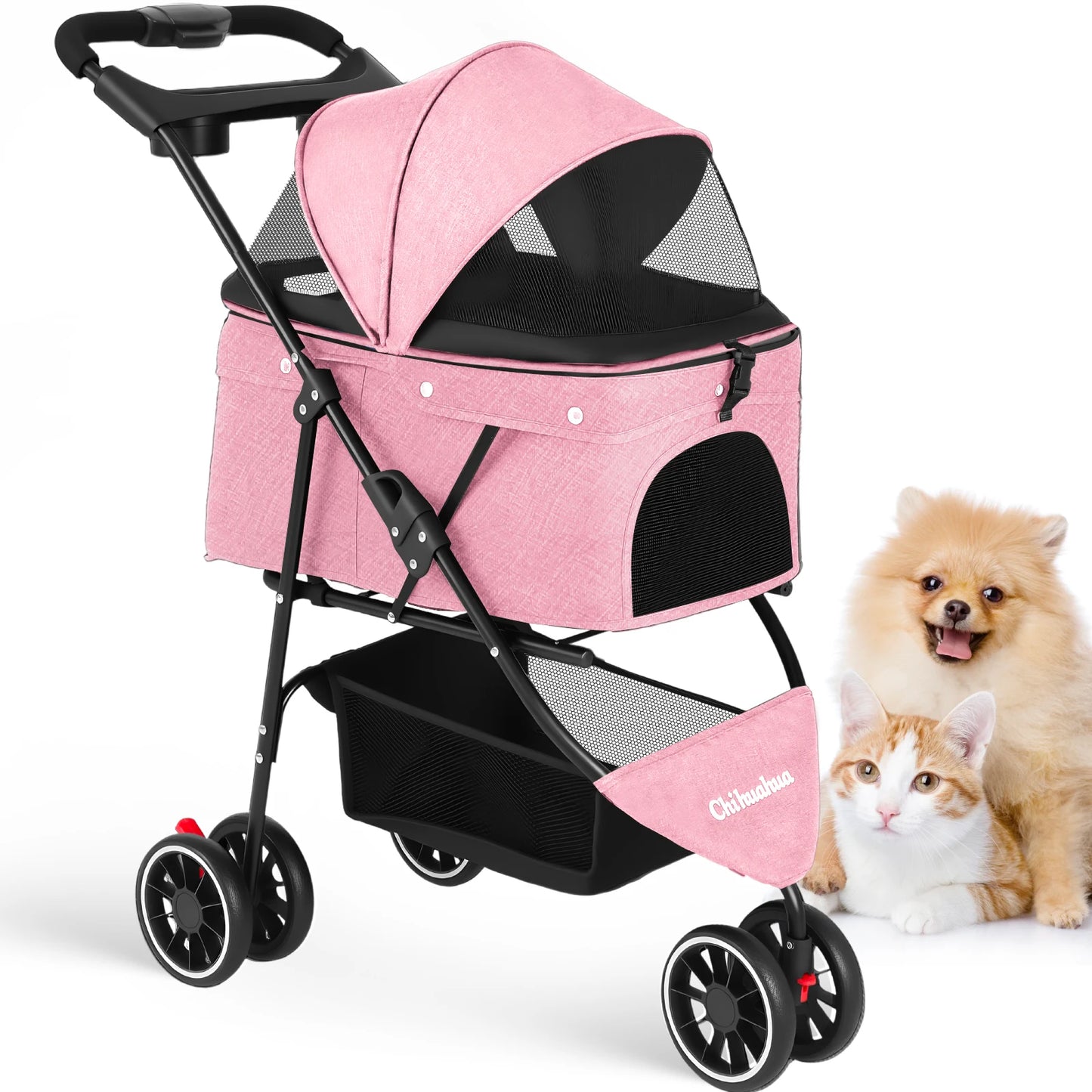 Pet Stroller with Canopy & Storage