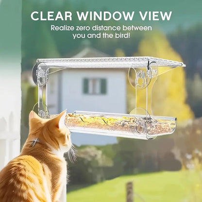 Indestructible Large Window Bird Feeder with Seed & Water Tray