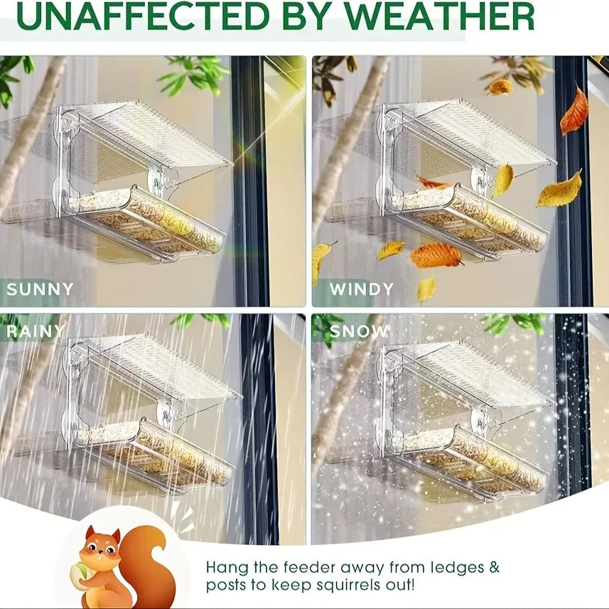 Indestructible Large Window Bird Feeder with Seed & Water Tray