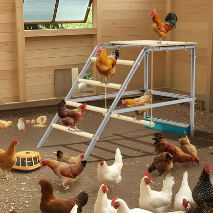 Multi‑Tier Chicken Roost Ladder with Steel Frame & Wooden Perches