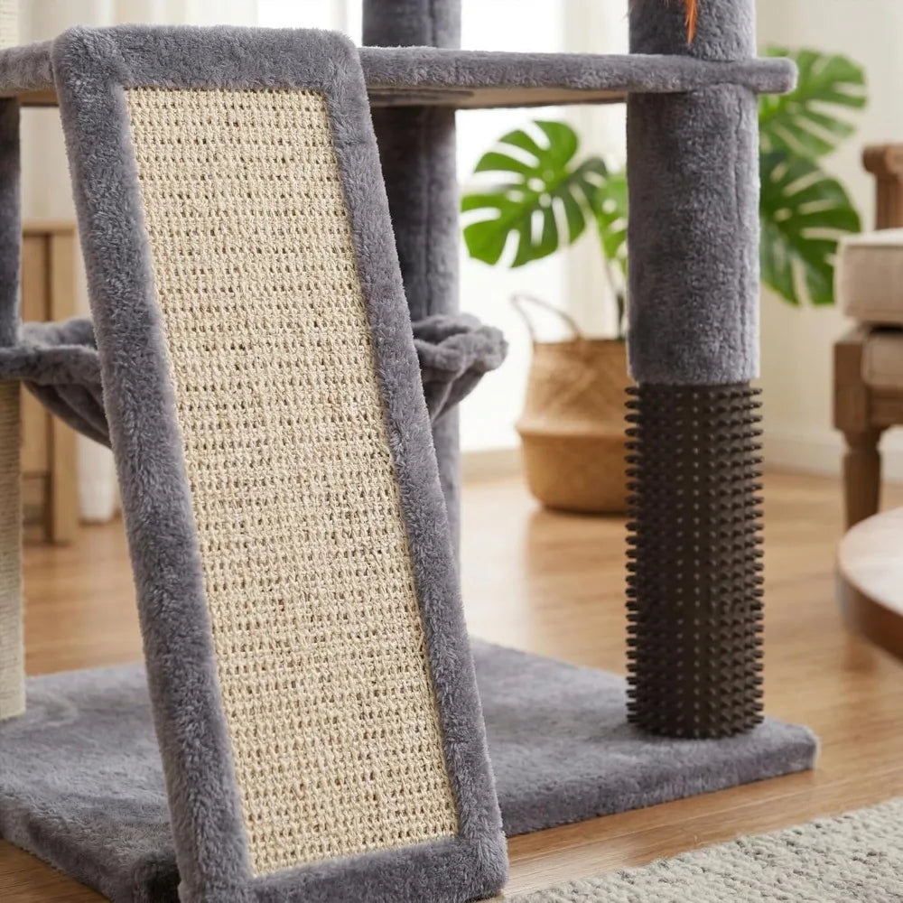 Multi Level Cat Tree Tower with Large Hammock Self Grooming Brush