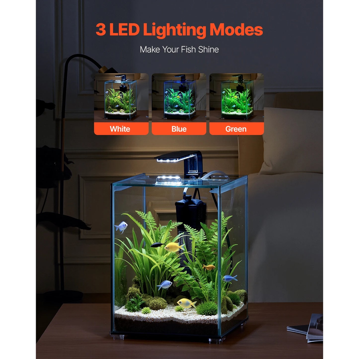 Ultra‑Clear Square Fish Tank – Self‑Cleaning Starter Kit