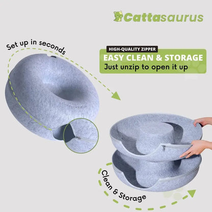 Indoor Cat Donut Cave – Bed, Tunnel & Scratcher Combo