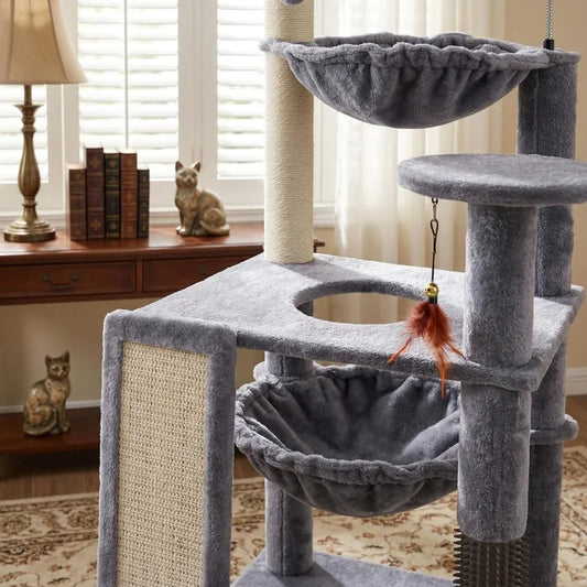 Multi Level Cat Tree Tower with Large Hammock Self Grooming Brush
