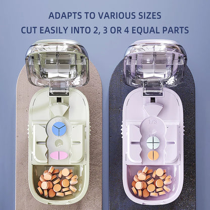 Portable Pill Cutter Storage Container, Drug Tablet Medicine Organizer