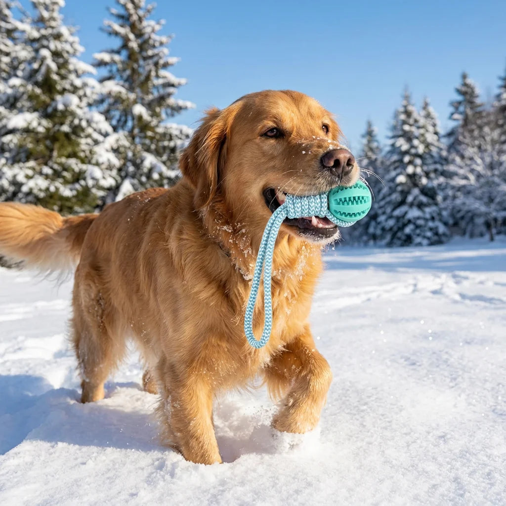 Cotton Rope & Rubber Chew Ball, Treat Dispenser Toy.