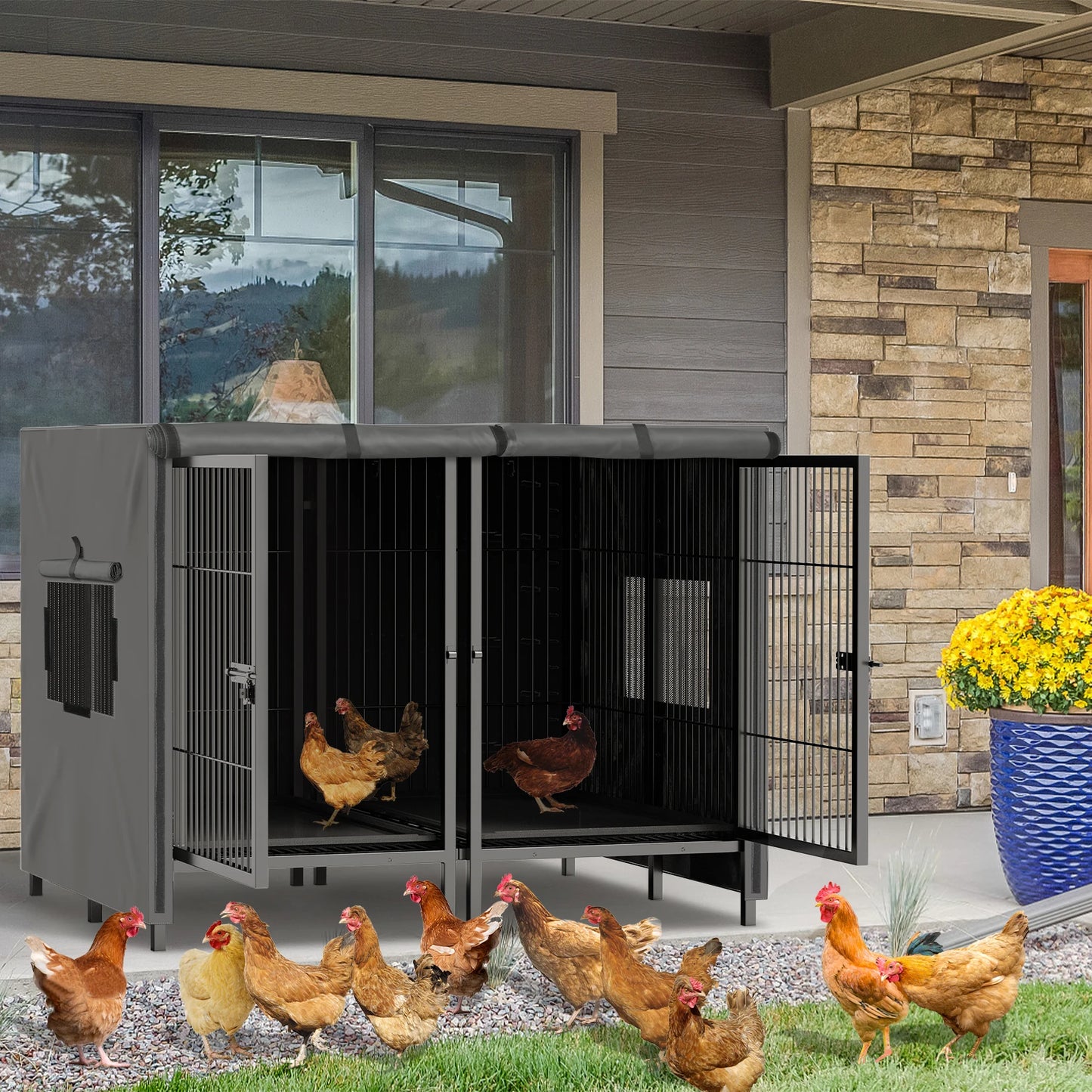 Extra Large Pet Raised Metal Cage with Removable Divider